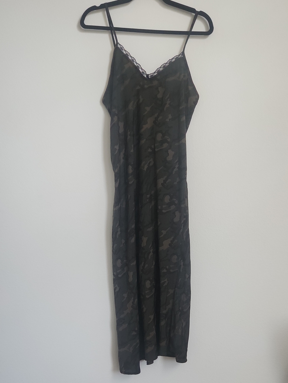 wild fable Olive Green Camo Lace-Trim Slip Sleep Dress